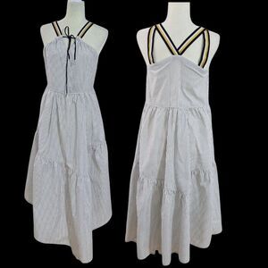 Current Air Women Sleeveless Pin Stripped Tiered Midi Dress Travel Vacation Sz S